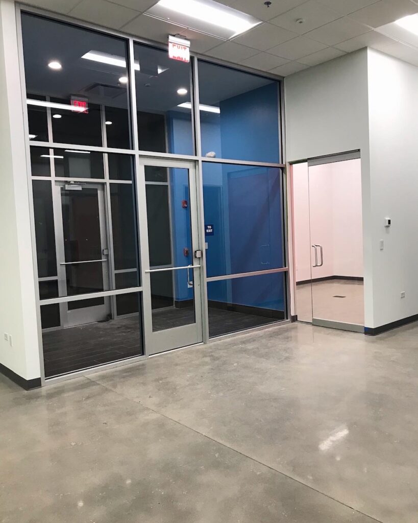 insulated glass doors and windows inside commercial building