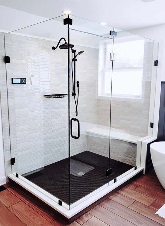 Clear Shower Door Enclosure Dark Tile